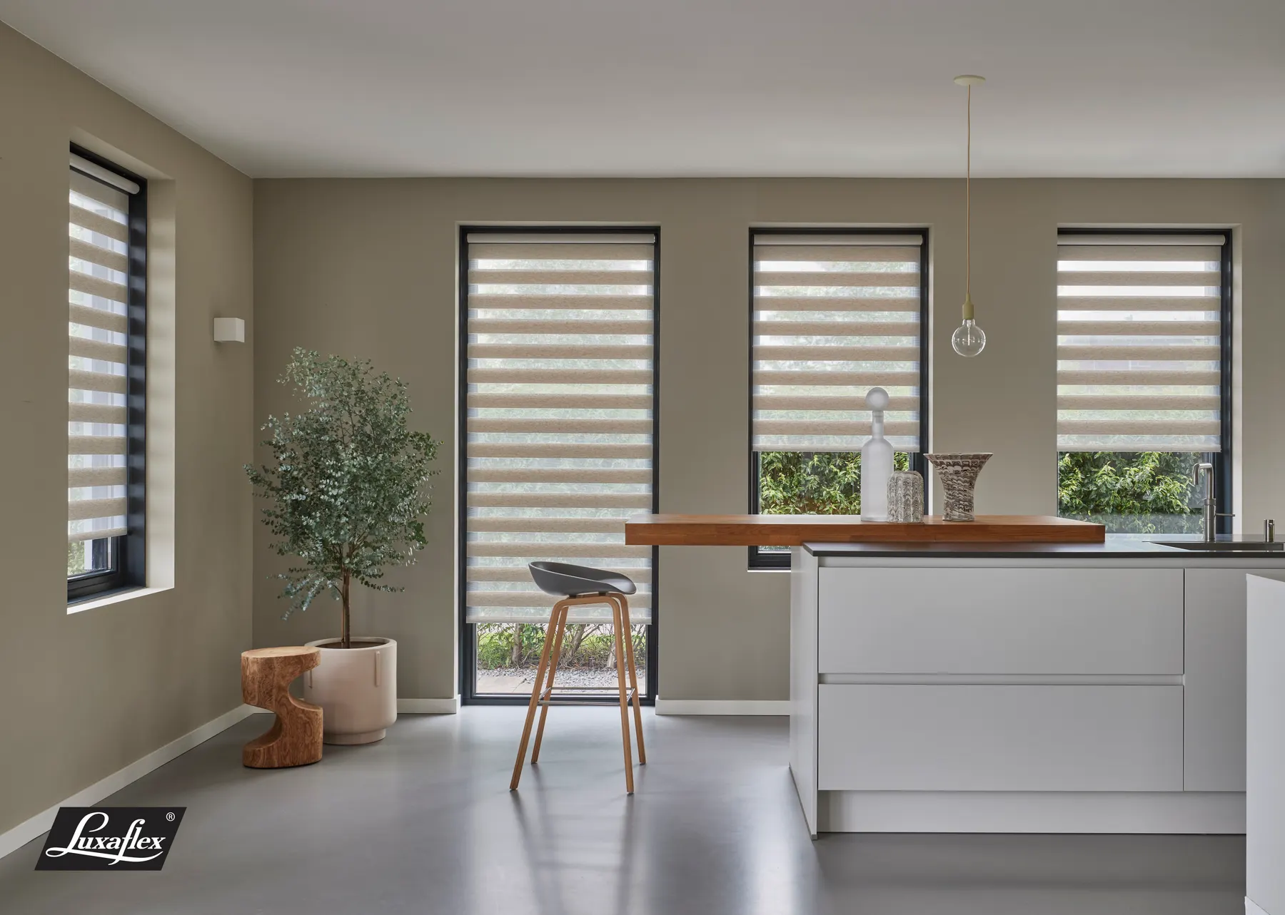 Luxaflex duo blinds with alternating sheer and opaque bands