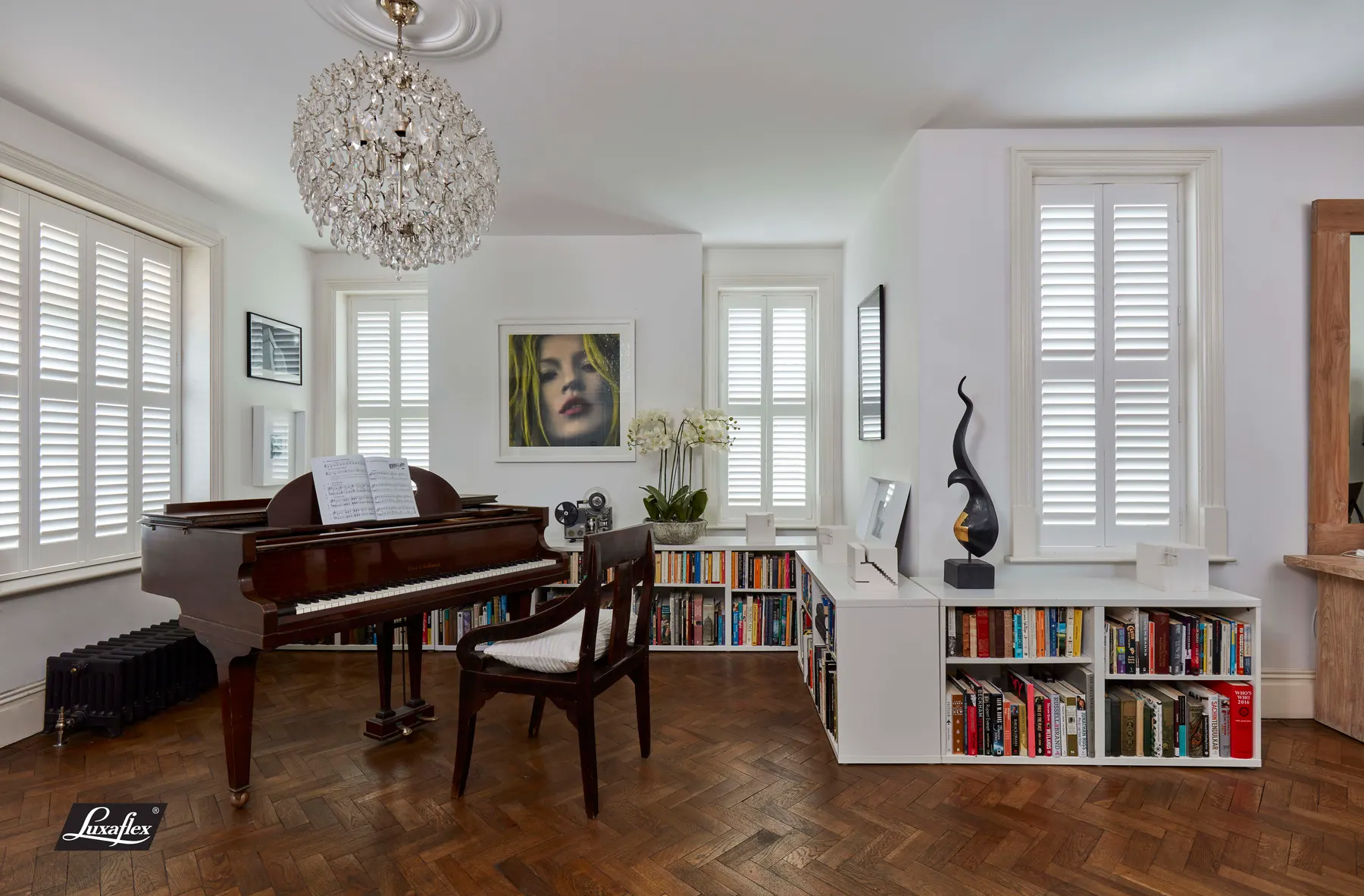 Luxaflex plantation shutters in a living room