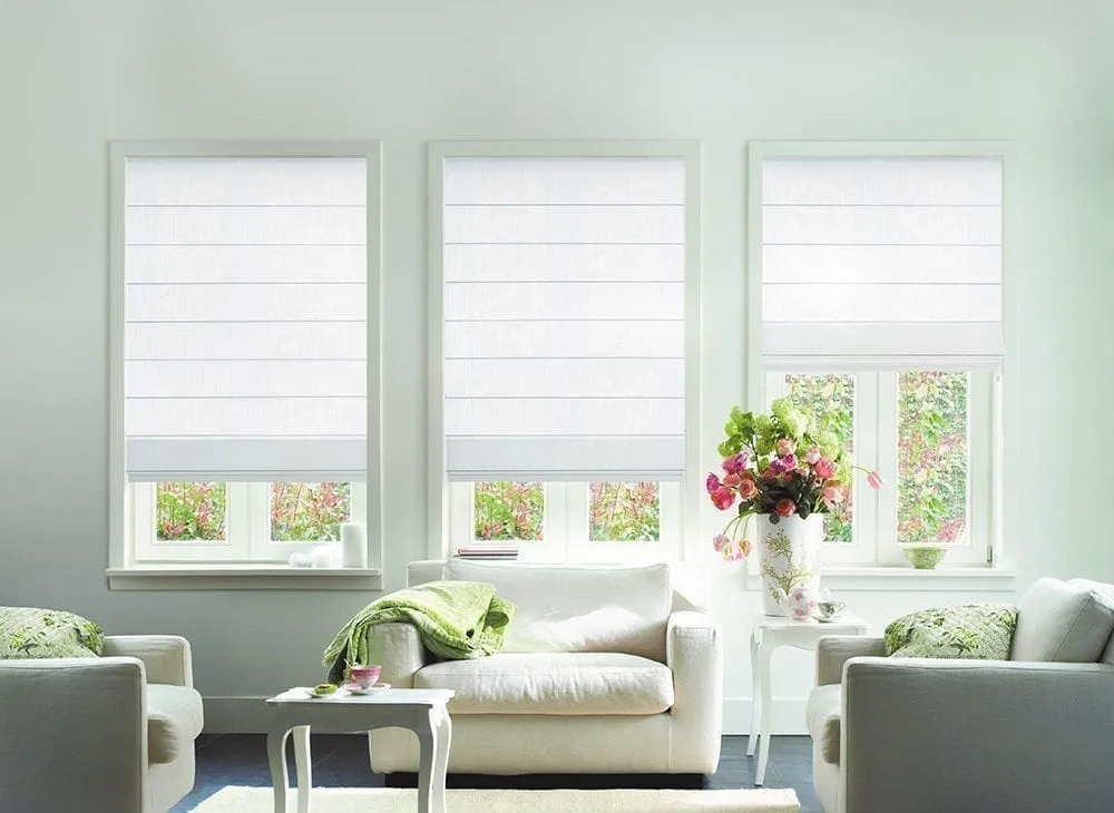 Roman blind fitted above a window