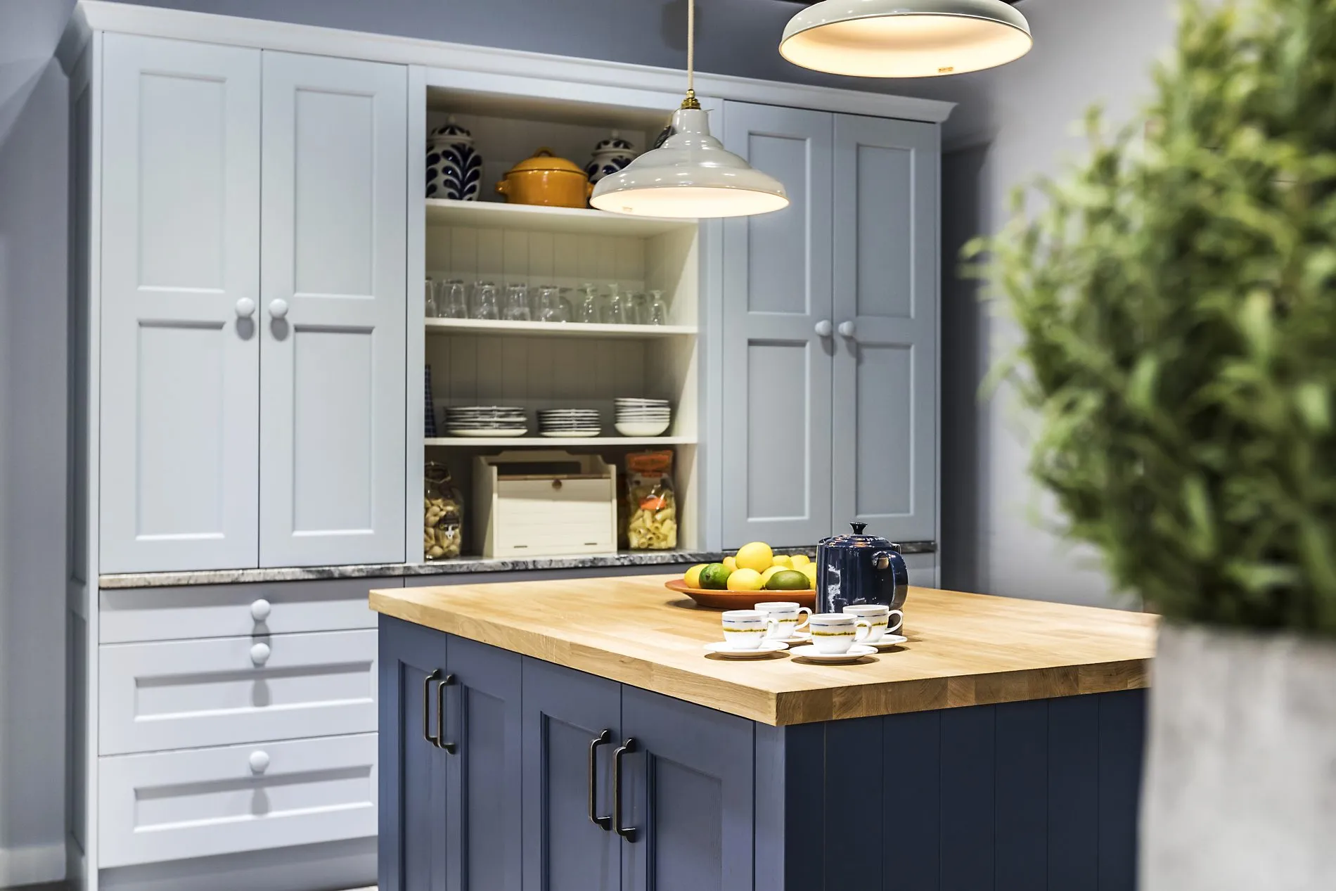 Modern kitchen cabinetry and built-in appliances on display in our showroom