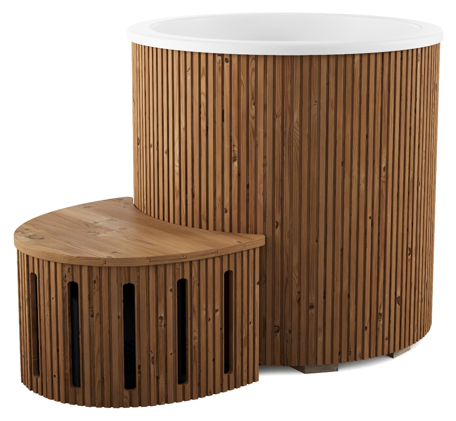 Estwood Nordic IceTub deeper cold plunge with thermowood exterior, three-quarter view