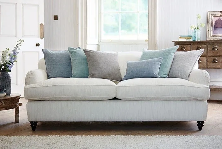 Plain performance fabrics on a family sofa